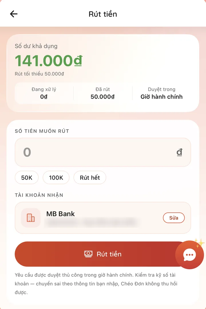 Rút tiền hoàn về ngân hàng